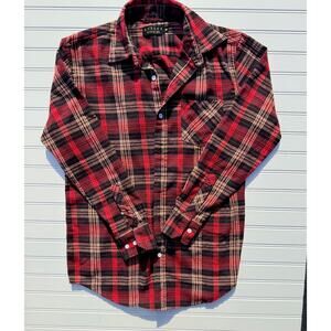 Vintage Activa Sports Inc Flannel Shirt Mens Medium Red Plaid Button Up Grunge